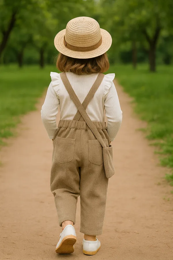 White_&_Brown_Ramiaaz_Baby_Solid_Cotton_Blend_Style_Top_And_Dungarees_Set_With_Purse_For_Girls