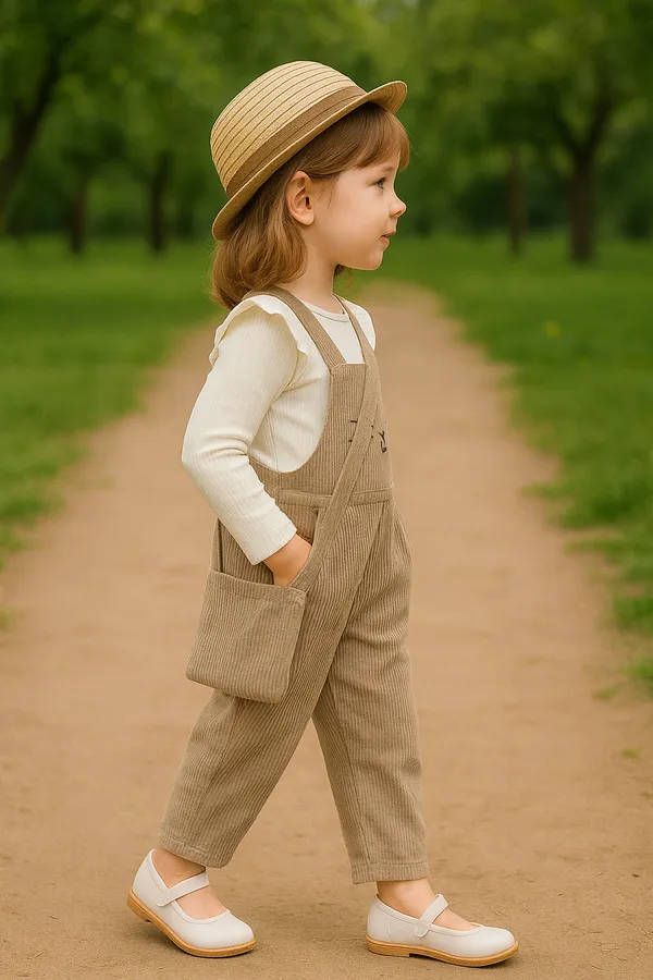 White_&_Brown_Ramiaaz_Baby_Solid_Cotton_Blend_Style_Top_And_Dungarees_Set_With_Purse_For_Girls