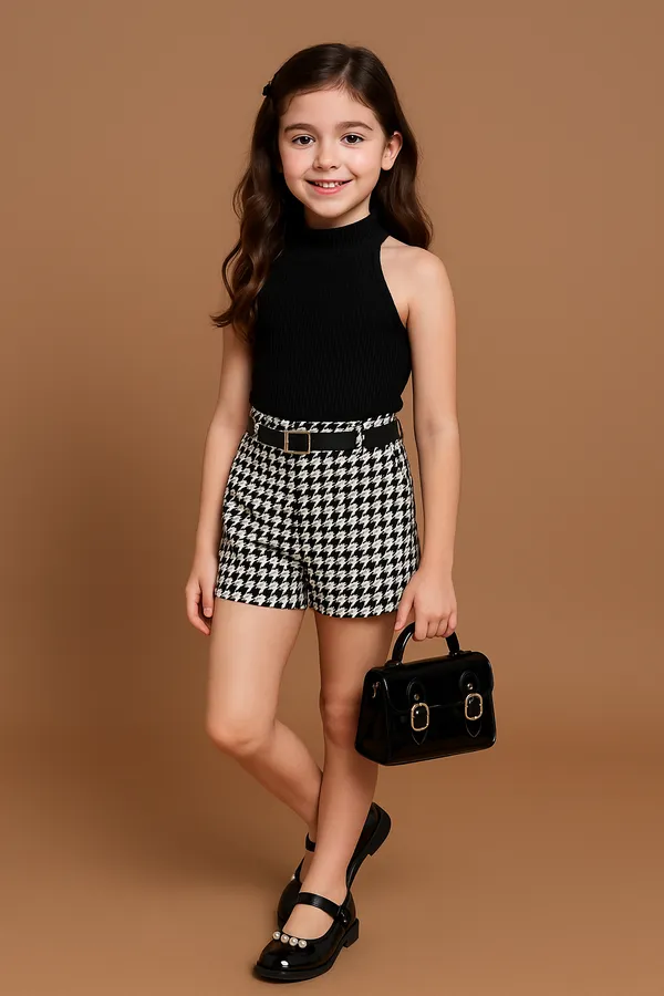Black_Ramiaaz_Solid_Cotton_Blend_Style_Top_And_Shorts_Set_For_Girls