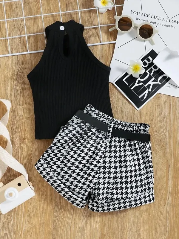 Black_Ramiaaz_Solid_Cotton_Blend_Style_Top_And_Shorts_Set_For_Girls