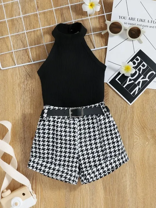 Black_Ramiaaz_Solid_Cotton_Blend_Style_Top_And_Shorts_Set_For_Girls