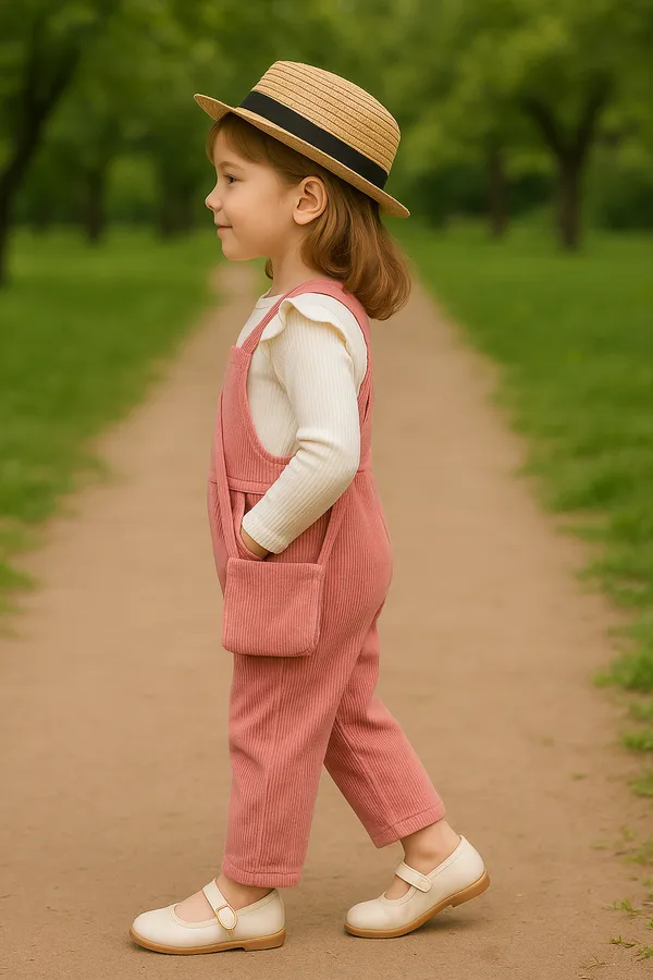 White_Pink_Ramiaaz_Solid_Cotton_Blend_Style_Top_And_Dungaree_With_Purse_For_Girls