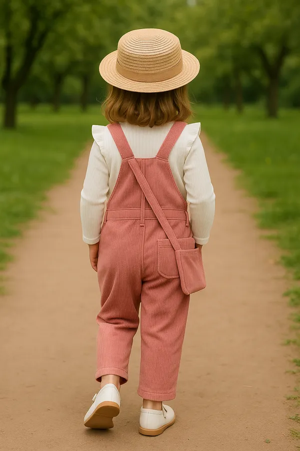 White_Pink_Ramiaaz_Solid_Cotton_Blend_Style_Top_And_Dungaree_With_Purse_For_Girls