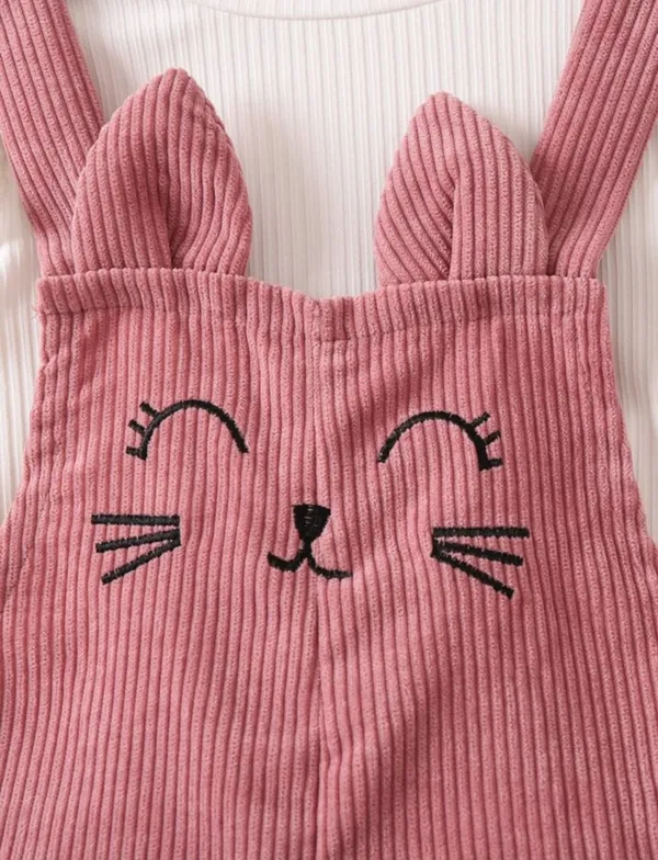White_Pink_Ramiaaz_Solid_Cotton_Blend_Style_Top_And_Dungaree_With_Purse_For_Girls