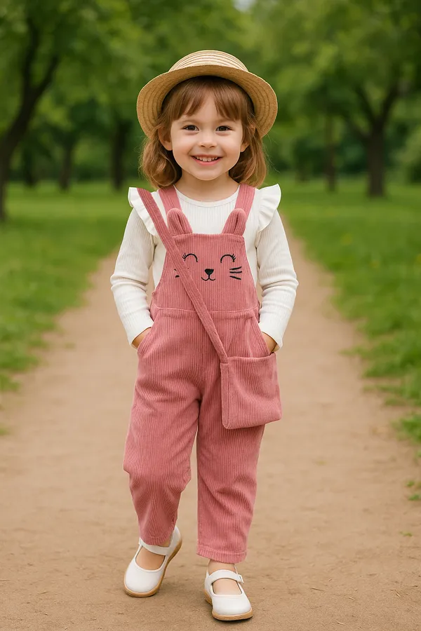 White_Pink_Ramiaaz_Solid_Cotton_Blend_Style_Top_And_Dungaree_With_Purse_For_Girls