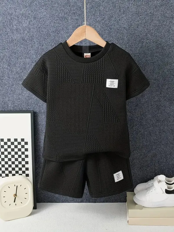 Black_Ramiaaz_Solid_Cotton_Blend_Style_T_Shirt_And_Shorts_Set_For_Boys