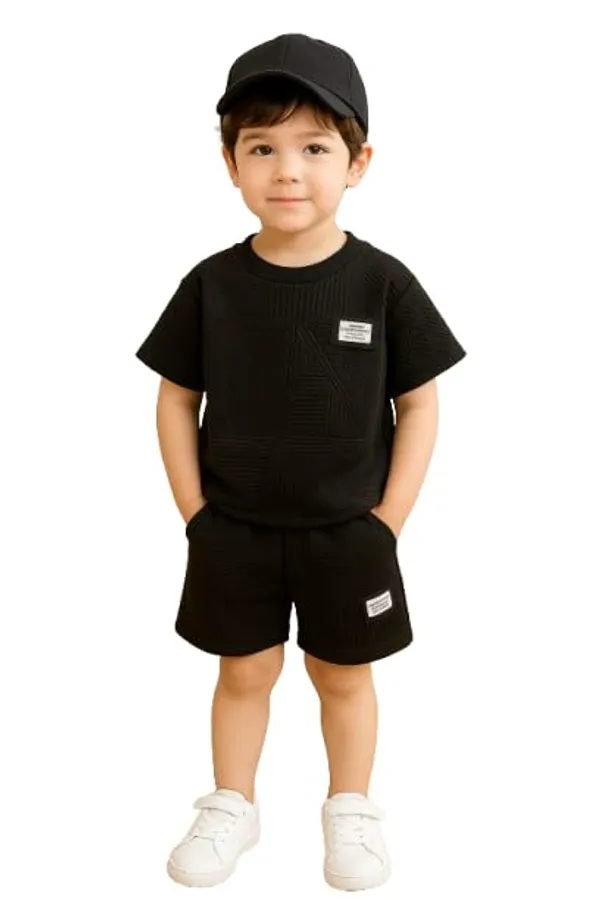 Black_Ramiaaz_Solid_Cotton_Blend_Style_T_Shirt_And_Shorts_Set_For_Boys