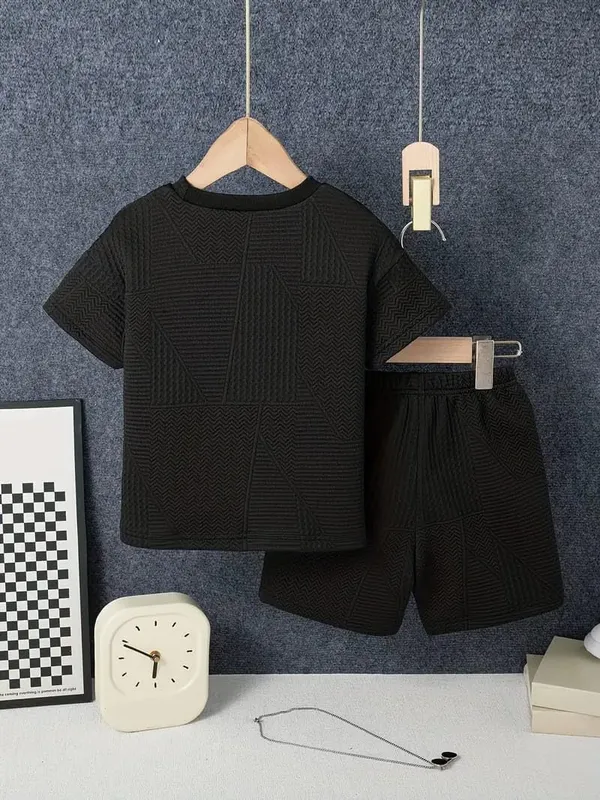 Black_Ramiaaz_Solid_Cotton_Blend_Style_T_Shirt_And_Shorts_Set_For_Boys