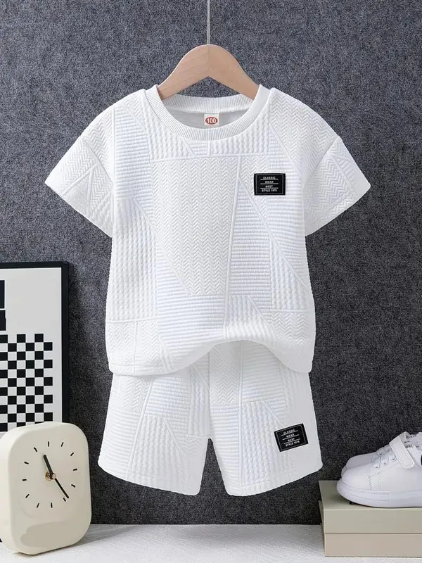 White_Ramiaaz_Solid_Cotton_Blend_Style_T_Shirt_And_Shorts_Set_For_Boys