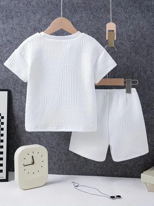 White_Ramiaaz_Solid_Cotton_Blend_Style_T_Shirt_And_Shorts_Set_For_Boys