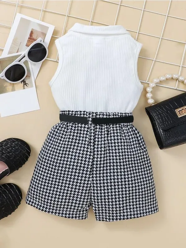 White_Ramiaaz_Solid_Cotton_Blend_Top_And_Shorts_Set_With_Purse_And_Belt_For_Girls