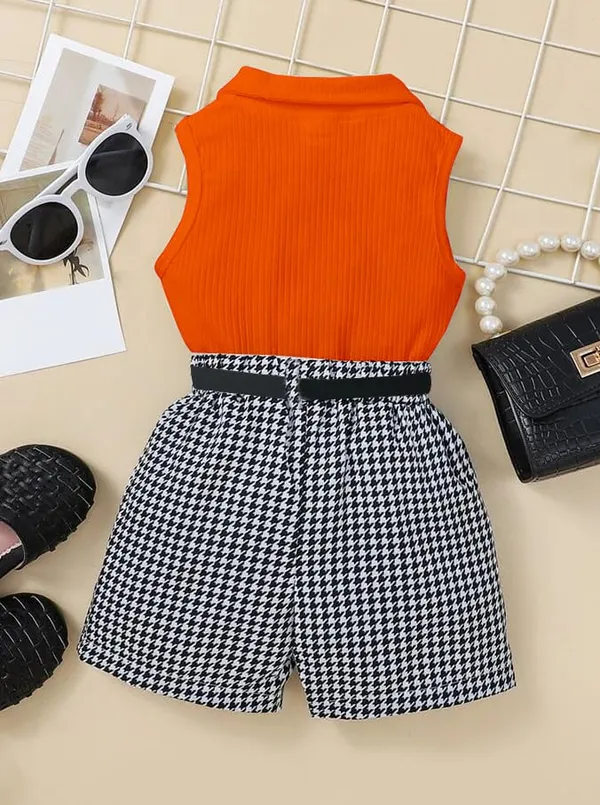Orange_Ramiaaz_Solid_Cotton_Blend_Top_And_Shorts_Set_With_Purse_And_Belt_For_Girls
