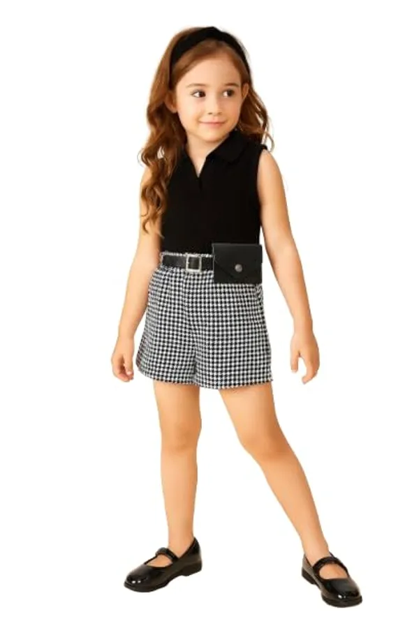 Black_Ramiaaz_Solid_Cotton_Blend_Top_And_Shorts_Set_With_Purse_And_Belt_For_Girls