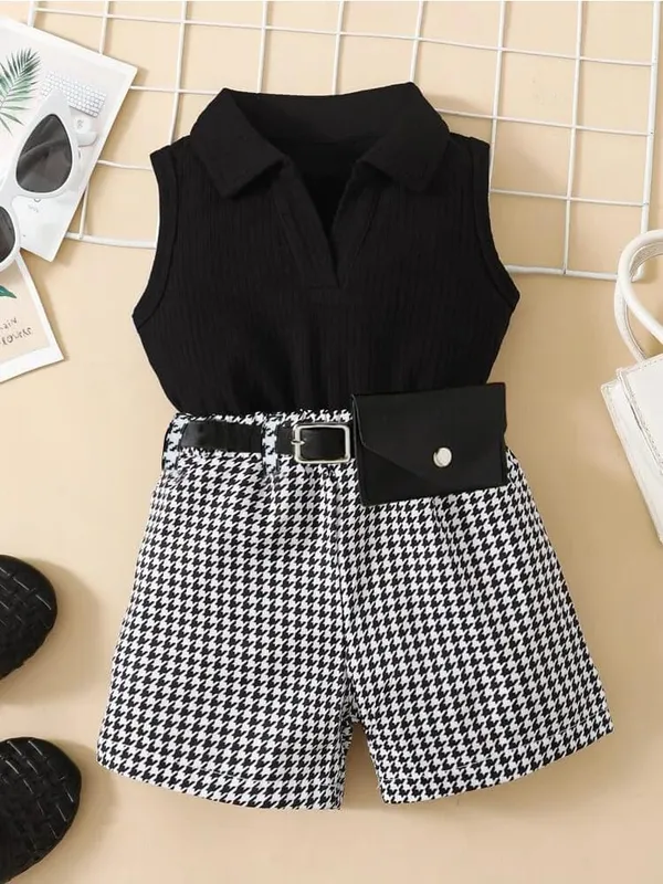 Black_Ramiaaz_Solid_Cotton_Blend_Top_And_Shorts_Set_With_Purse_And_Belt_For_Girls