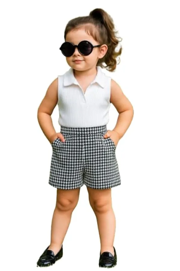 White_Ramiaaz_Solid_Cotton_Blend_Style_Top_And_Shorts_Set_For_Girls
