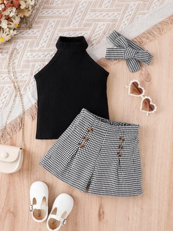 Black_Ramiaaz_Solid_Cotton_Blend_Style_Top_And_Shorts_Set_For_Girls