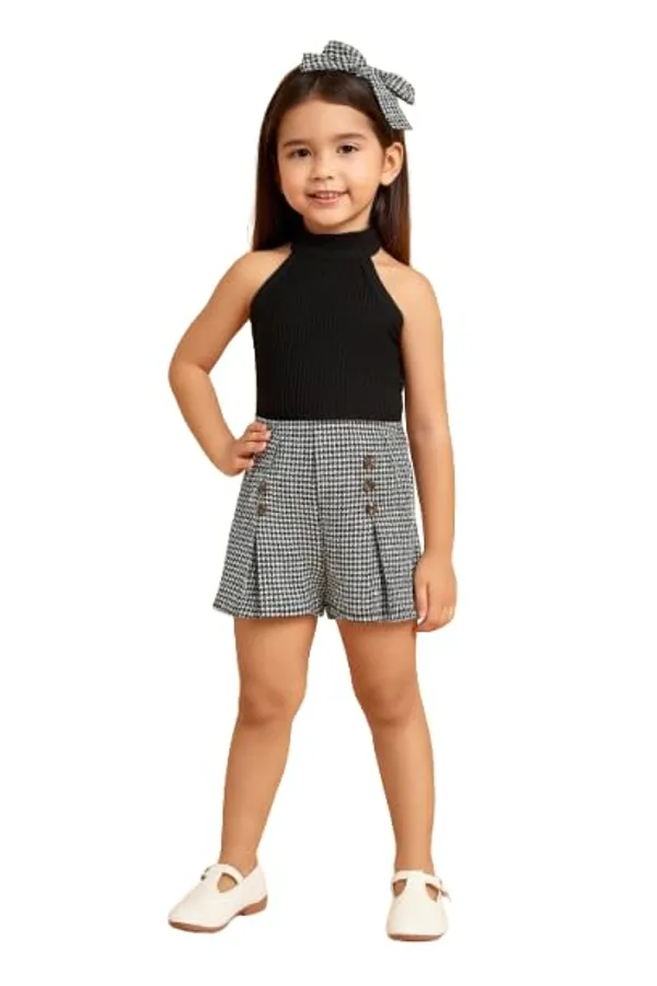 Black_Ramiaaz_Solid_Cotton_Blend_Style_Top_And_Shorts_Set_For_Girls