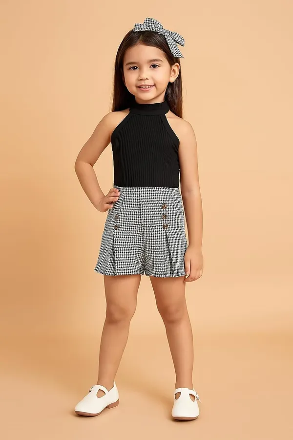 Black_Ramiaaz_Solid_Cotton_Blend_Style_Top_And_Shorts_Set_For_Girls
