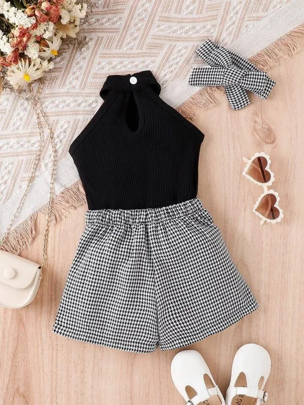 Black_Ramiaaz_Solid_Cotton_Blend_Style_Top_And_Shorts_Set_For_Girls
