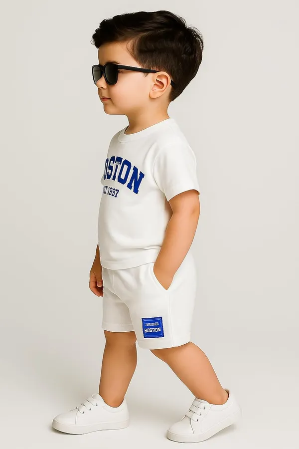White_Ramiaaz_Solid_Cotton_Blend_Style_Top_And_Shorts_Set_For_Boys