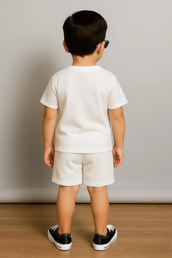 White_Ramiaaz_Solid_Cotton_Blend_Style_Top_And_Shorts_Set_For_Boys