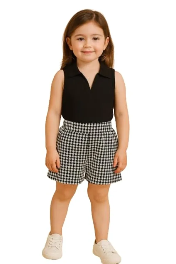 Black_Ramiaaz_Solid_Cotton_Blend_Style_Top_And_Shorts_Set_For_Girls