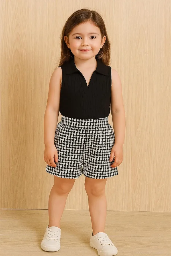 Black_Ramiaaz_Solid_Cotton_Blend_Style_Top_And_Shorts_Set_For_Girls