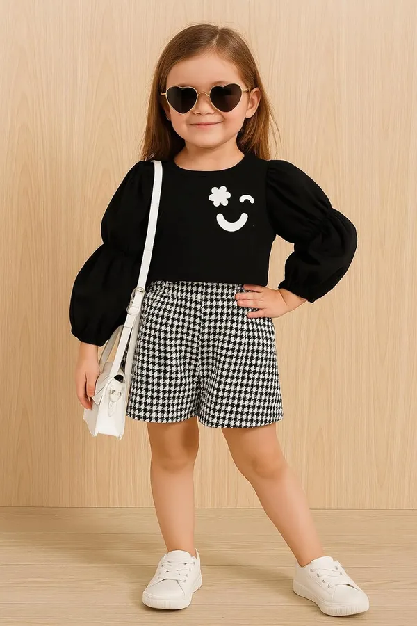 Black_Ramiaaz_Solid_Cotton_Blend_Style_Top_And_Shorts_Set_For_Girls