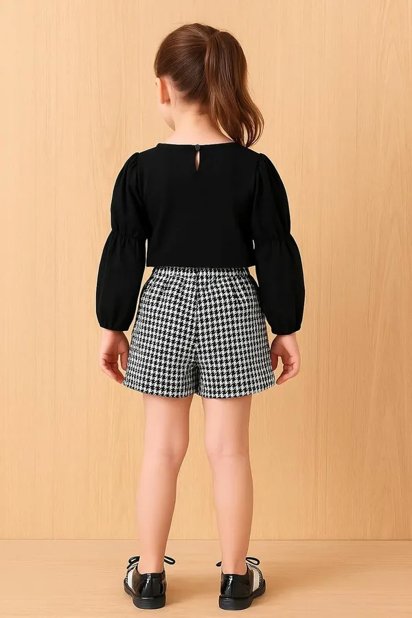 Black_Ramiaaz_Solid_Cotton_Blend_Style_Top_And_Shorts_Set_For_Girls