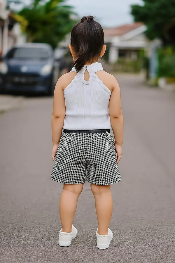 White_Ramiaaz_Solid_Cotton_Blend_Style_Top_With_Shorts_And_Belt_Set_For_Girls