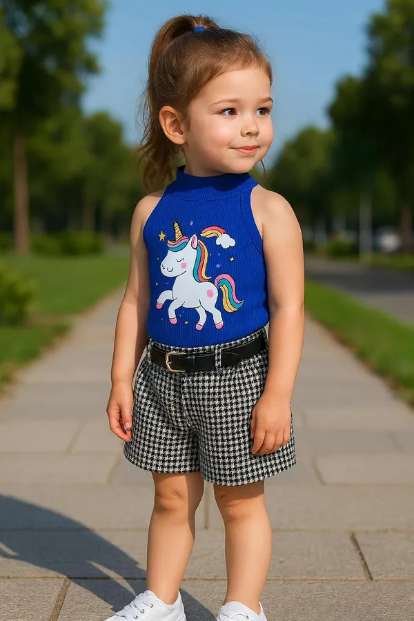 Blue_Ramiaaz_Solid_Cotton_Blend_Style_Top_With_Shorts_And_Belt_Set_For_Girls