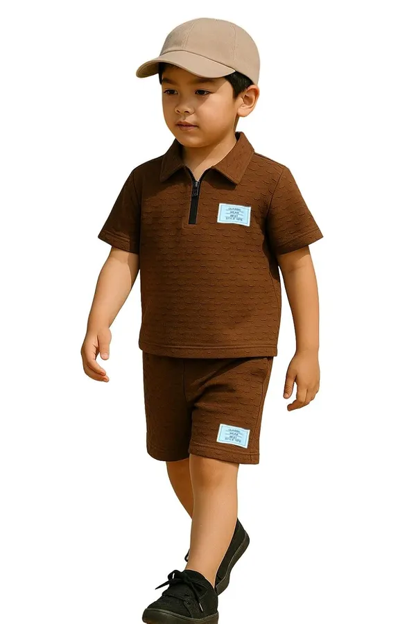 Brown_Ramiaaz_Solid_Cotton_Blend_Style_T_Shirt_And_Shorts_Set_For_Boys