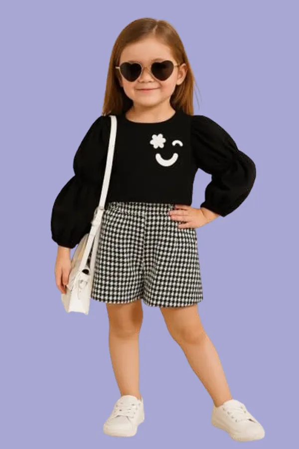 Black_Ramiaaz_Solid_Cotton_Blend_Style_Top_And_Shorts_Set_For_Girls