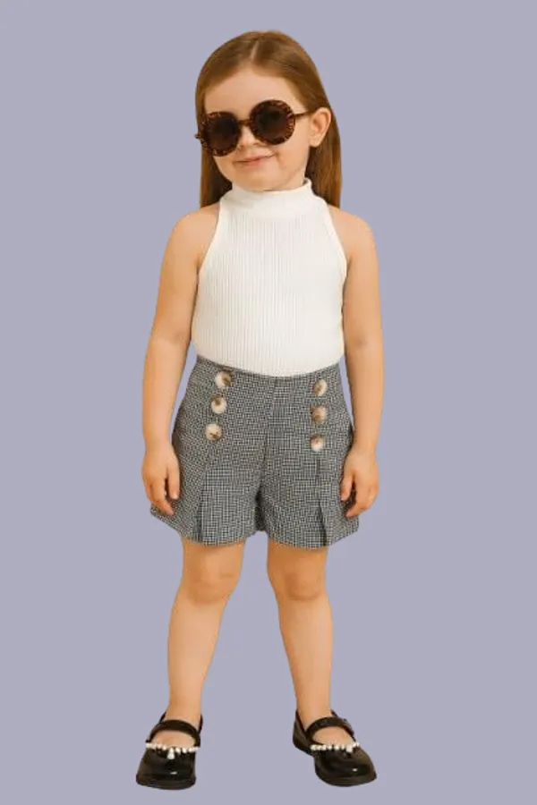 White_Ramiaaz_Solid_Cotton_Blend_Style_Top_And_Shorts_Set_For_Girls