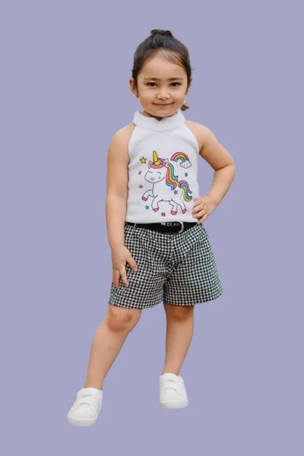 White_Ramiaaz_Solid_Cotton_Blend_Style_Top_With_Shorts_And_Belt_Set_For_Girls