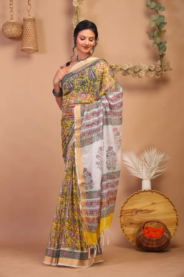 Multicolor_Kota_Cotton_Hand_Block_Bhagalpuri_Saree_With_Blouse