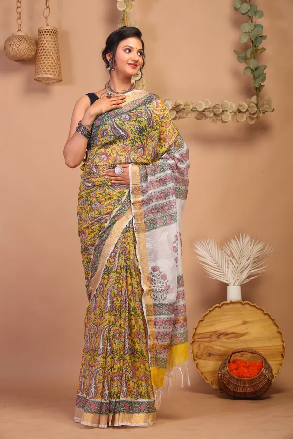 Multicolor_Kota_Cotton_Hand_Block_Bhagalpuri_Saree_With_Blouse