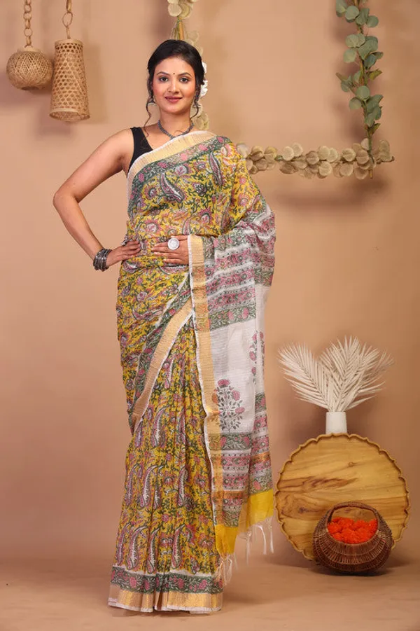 Multicolor_Kota_Cotton_Hand_Block_Bhagalpuri_Saree_With_Blouse