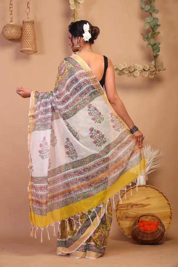 Multicolor_Kota_Cotton_Hand_Block_Bhagalpuri_Saree_With_Blouse