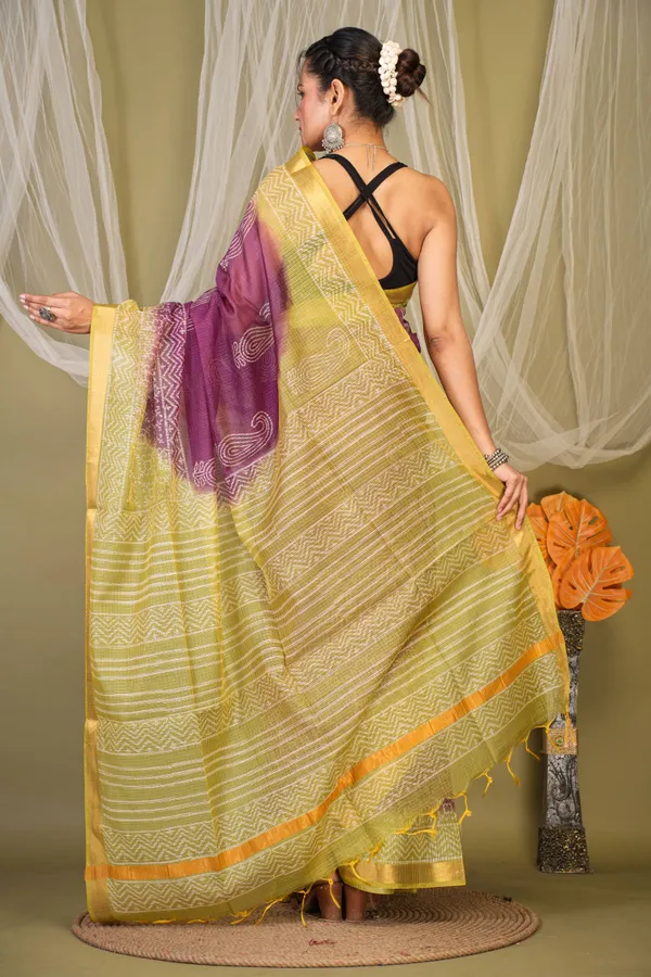Purple_&_Green_Kota_Doria_Paisley_Bhagalpuri_Saree_With_Unstitched_Blouse