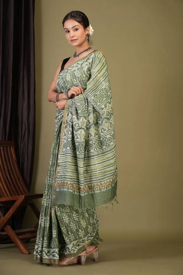 Sage_Green_Cotton_Silk_Dabu_Print_(Hand_Block)_Bhagalpuri_Saree_With_Unstitched_Blouse