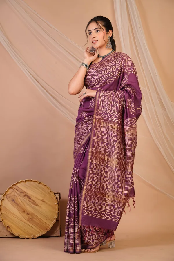 Purple_Jay_Shree_Cotton_Fine_Golden_Foil_Print_Bhagalpuri_Saree_With_Unstitched_Blouse