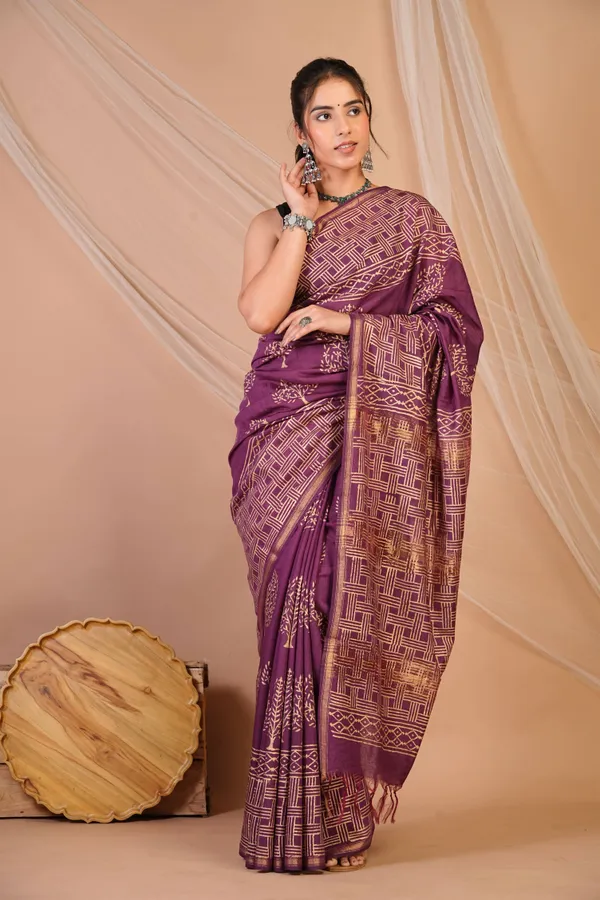 Purple_Jay_Shree_Cotton_Fine_Golden_Foil_Print_Bhagalpuri_Saree_With_Unstitched_Blouse