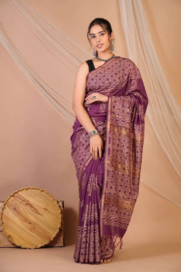 Purple_Jay_Shree_Cotton_Fine_Golden_Foil_Print_Bhagalpuri_Saree_With_Unstitched_Blouse