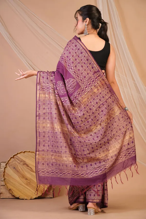 Purple_Jay_Shree_Cotton_Fine_Golden_Foil_Print_Bhagalpuri_Saree_With_Unstitched_Blouse