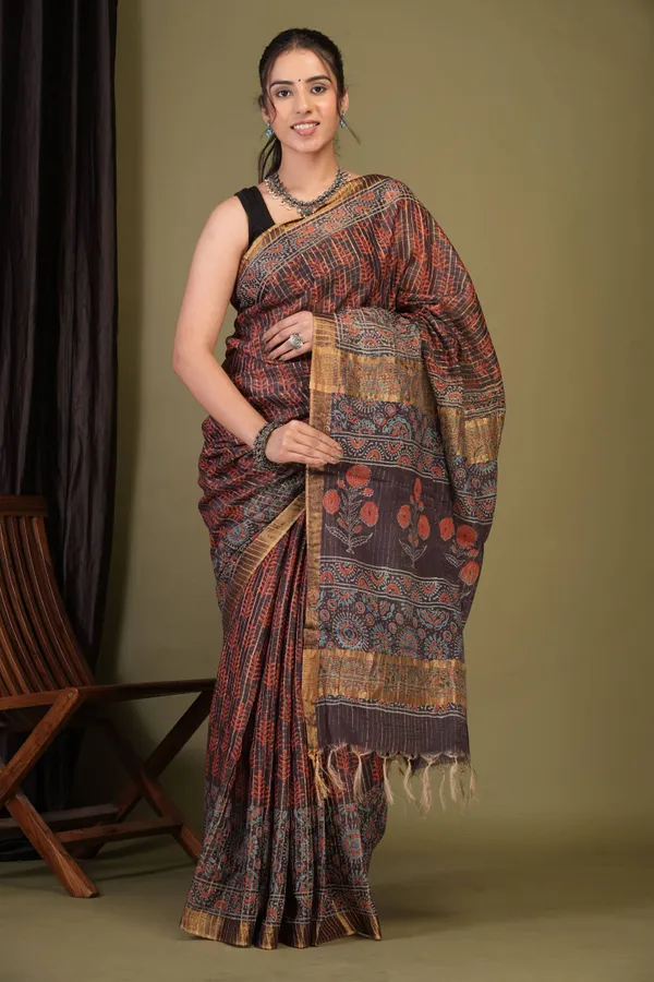 Purple_Cotton_Silk_(Art_Silk)_Ajrakh_Bhagalpuri_Saree_With_Unstitched_Blouse