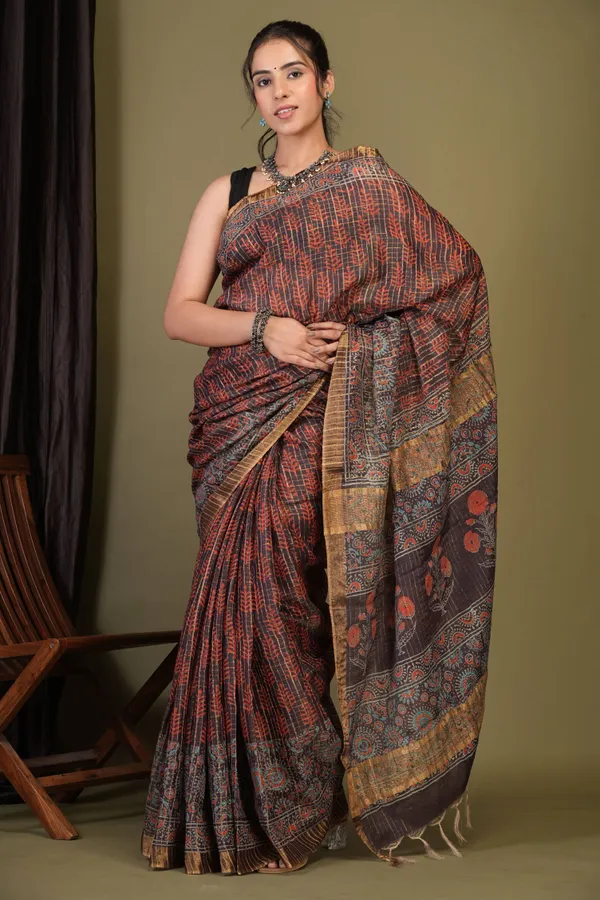 Purple_Cotton_Silk_(Art_Silk)_Ajrakh_Bhagalpuri_Saree_With_Unstitched_Blouse