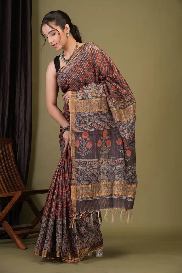 Purple_Cotton_Silk_(Art_Silk)_Ajrakh_Bhagalpuri_Saree_With_Unstitched_Blouse