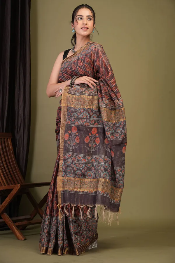 Purple_Cotton_Silk_(Art_Silk)_Ajrakh_Bhagalpuri_Saree_With_Unstitched_Blouse