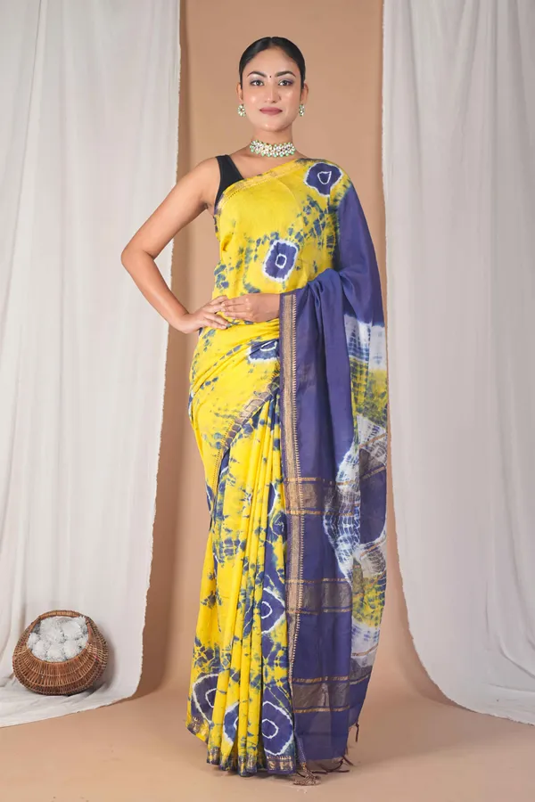 Multicolor_Silk_Blend_Leheriya_With_Maheshwari_Border_Ethnic_Bhagalpuri_Saree_With_Blouse